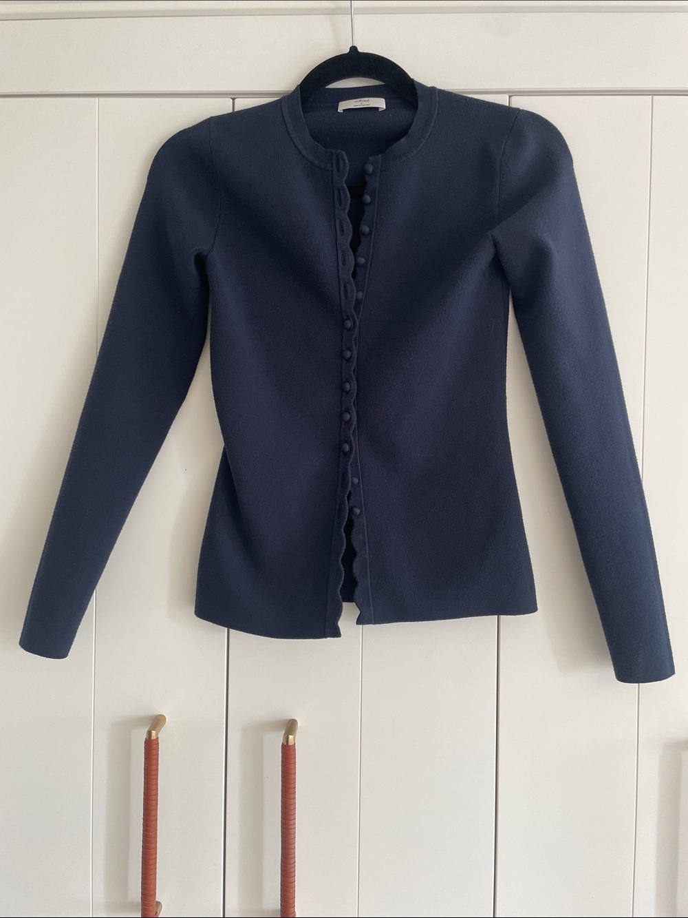 Aritzia Navy Scallop-Edge Button-Up Blazer